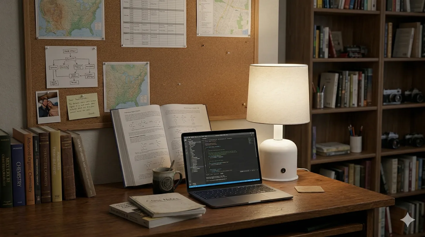 University dorm room with JES lamp